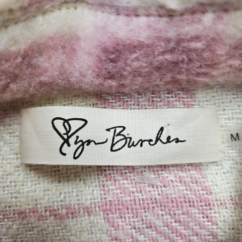 Lyn Burches Pink White Plaid Fuzzy Sherpa Shacket Cropped Boxy Jacket M - Picture 15 of 15